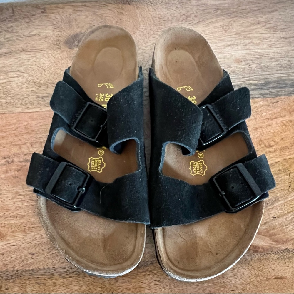 Birkenstock Arizona Black Suede Sandal Size 38 (7-7.5) Wide - Picture 5 of 9